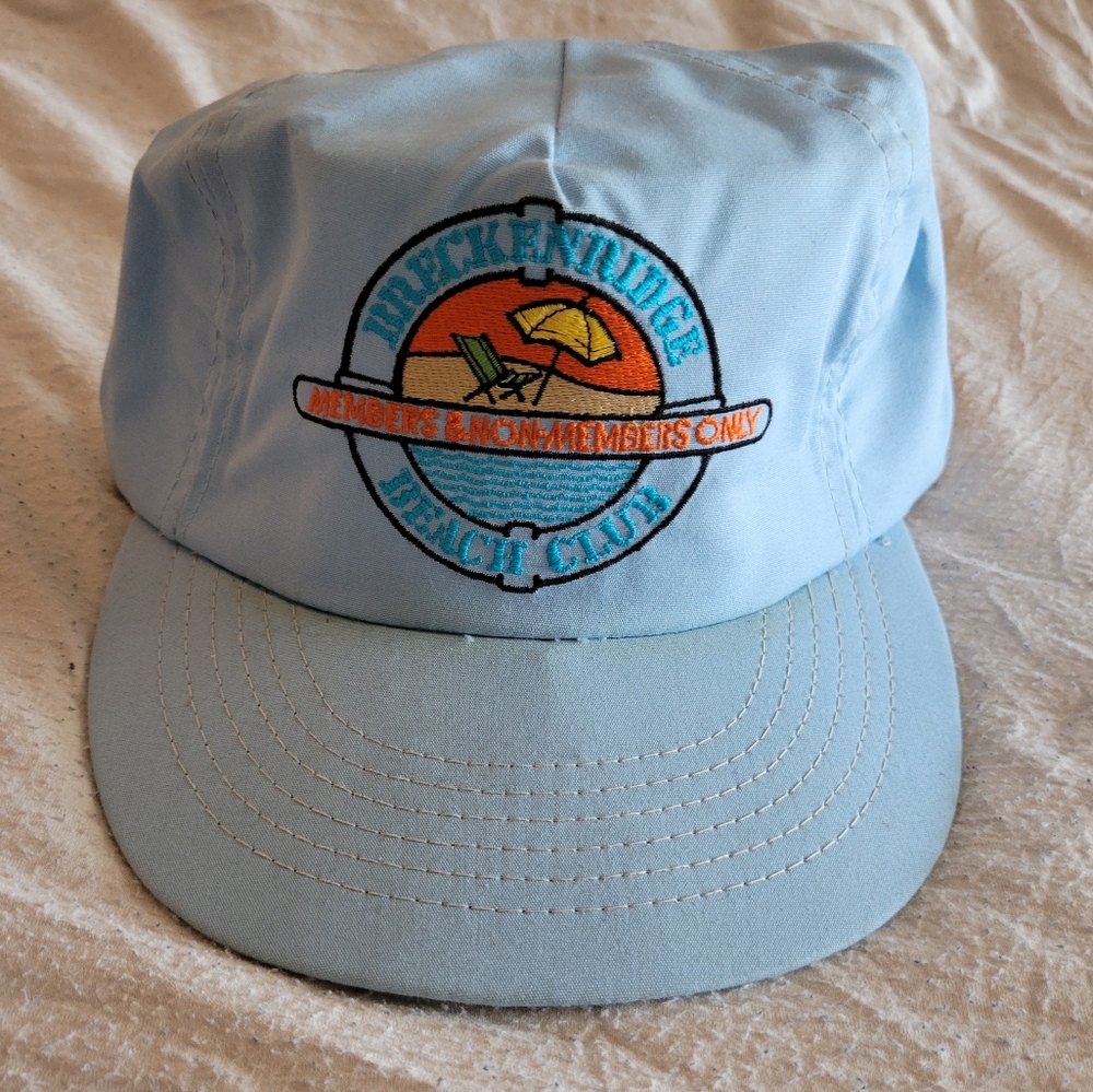 Vintage Light Blue Hat with Embroidered Beach Patch